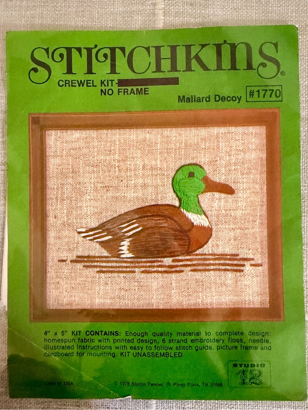 Stitchkins Mallard Decoy Crewel Kit PATTERN ONLY
